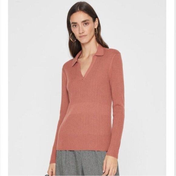 Club Monaco Sweater Womens Small Cedar Brown Wool Blend Preppy Wide Rib Pullover - Picture 2 of 7